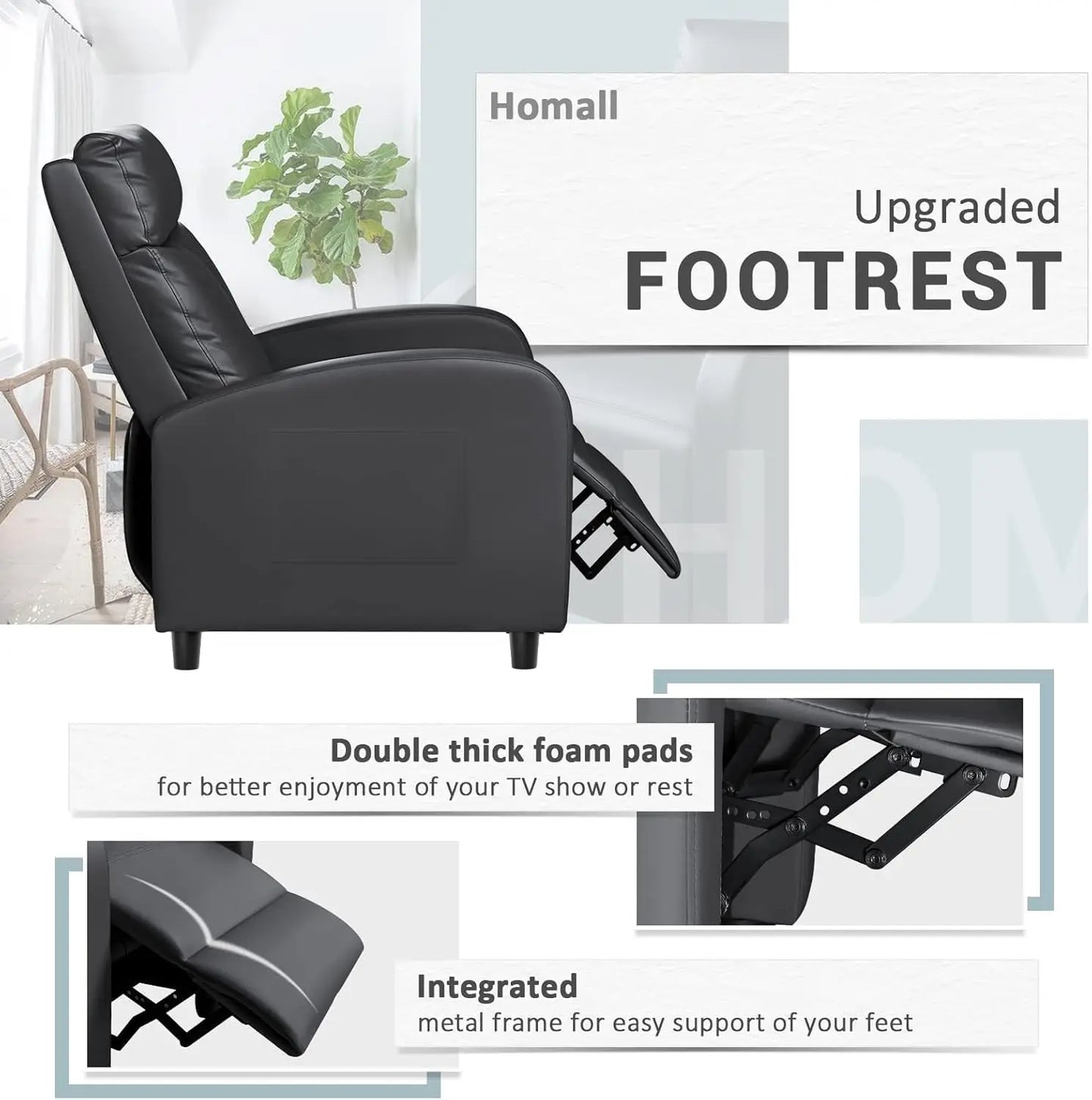 PU Leather Recliner Chair With Lumbar Support For Home Theater