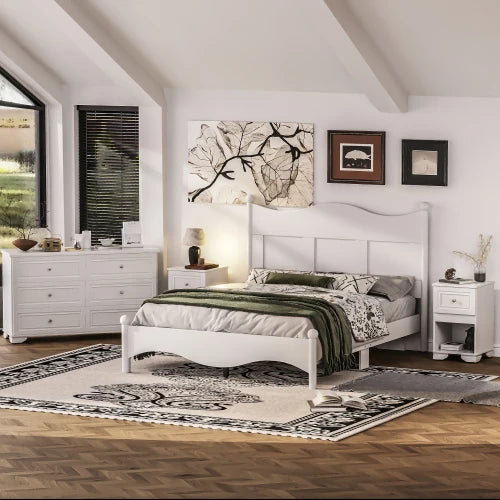 Retro Style 4-Piece Bedroom Set With Platform Bed, Nightstand And Dresser