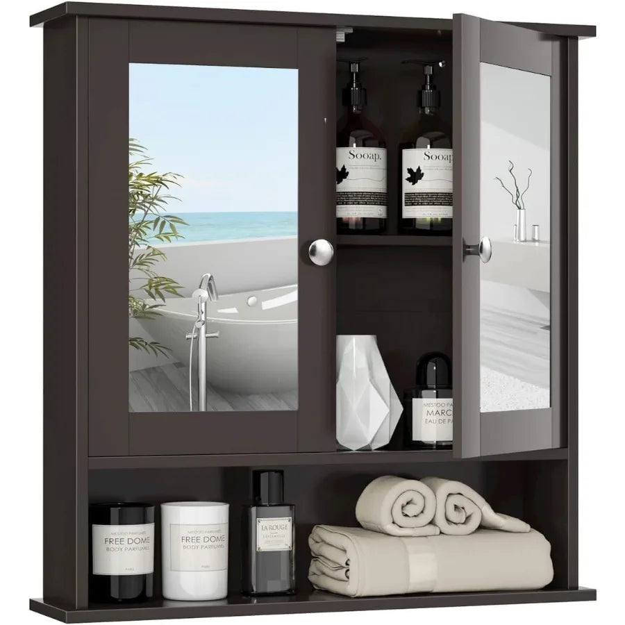 XIUWO Bathroom Medicine Cabinet With Mirrored Doors And Adjustable Shelf