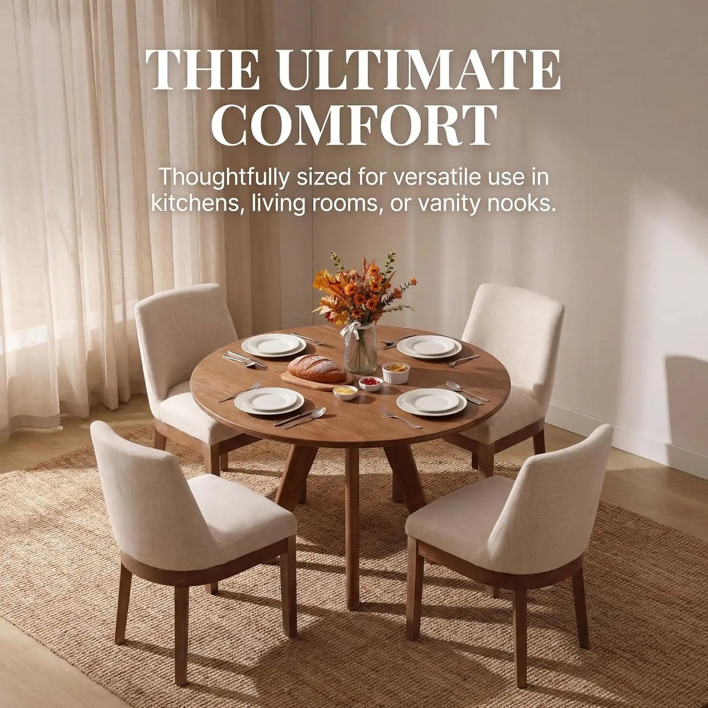 Modern Linen Dining Chairs Set of 4 Upholstered Wood Legs