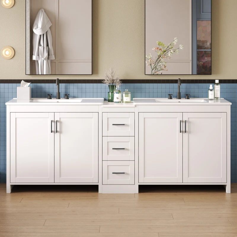 84 Inch Double Sink Bathroom Vanity With Quartz Top
