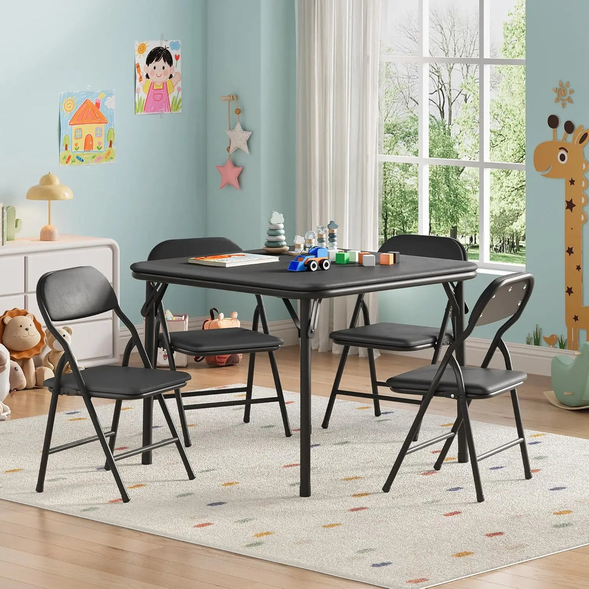TWISTER.CK Kids Folding Table And Chairs Set For Children