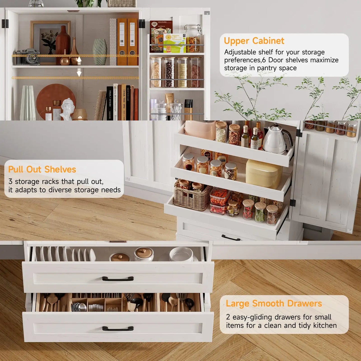 Modern 6 Door Farmhouse Kitchen Pantry Storage Cabinet With Shelves