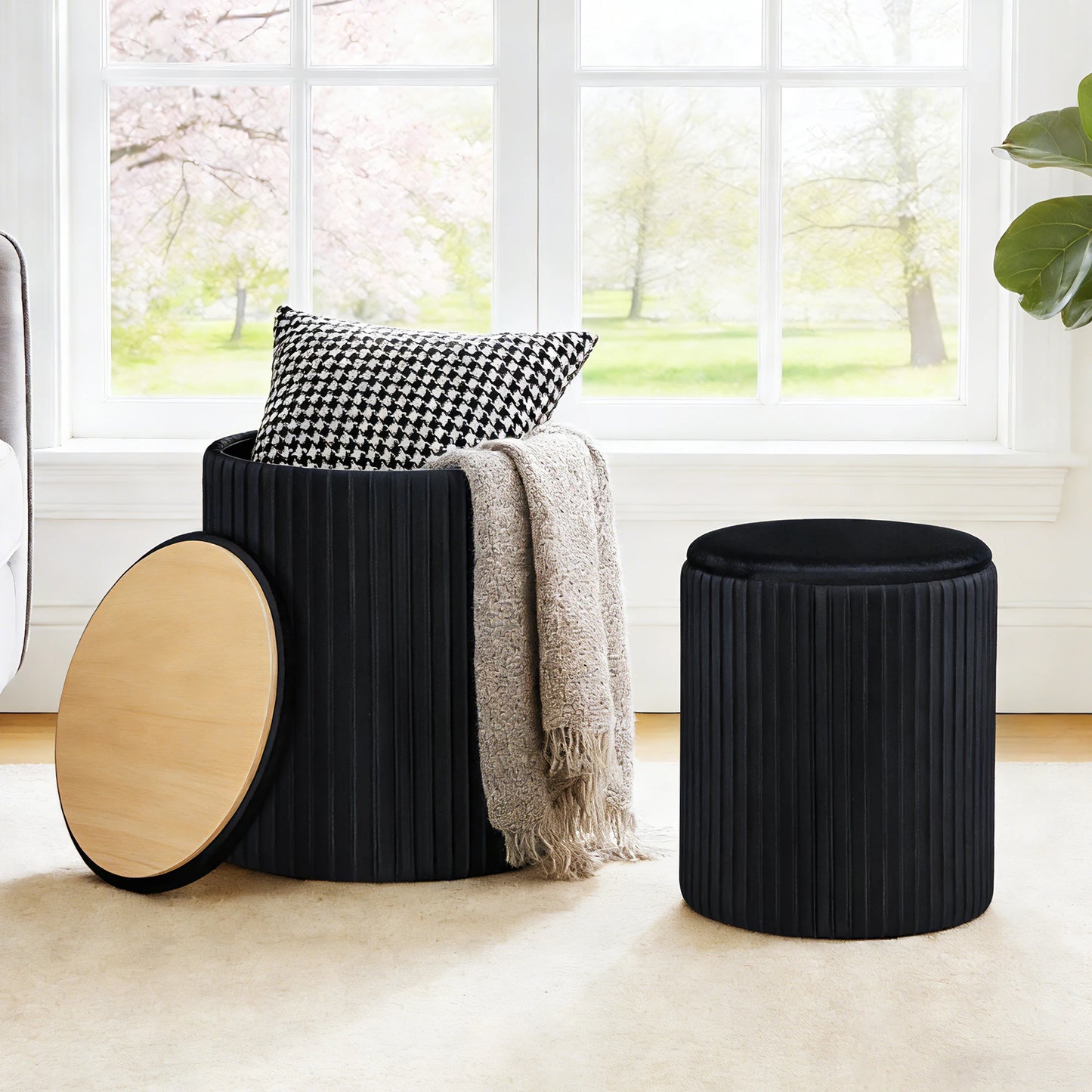 JHK Round Storage Ottoman With Hidden Footstool Toy Box
