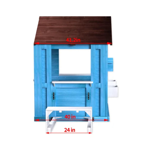 Wooden Kids Outdoor Playhouse With Picnic Bench And Flowerpots