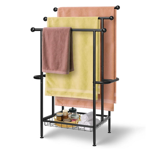 Three Tier Stainless Steel Freestanding Towel Rack With Dual Bars