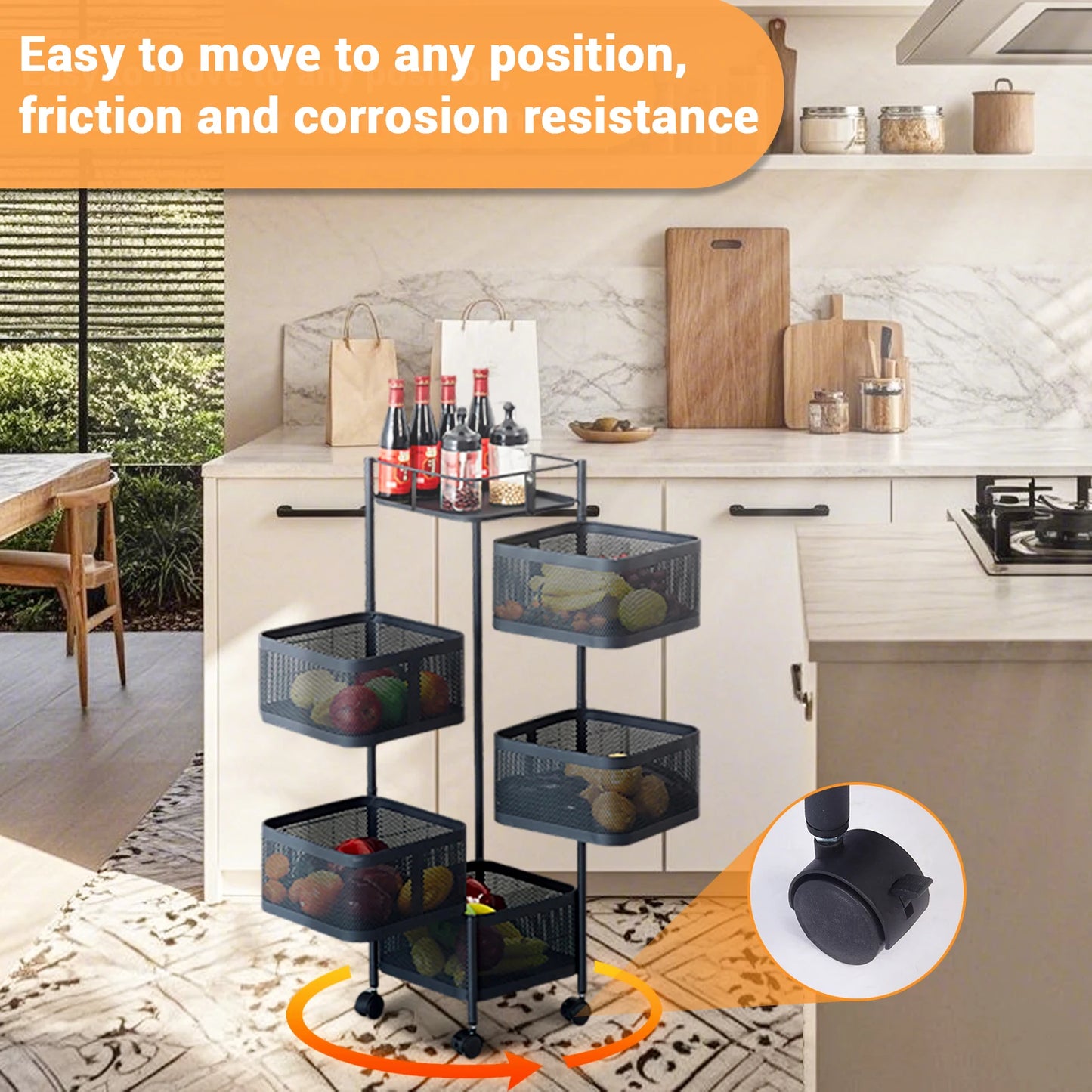 HobbyLane Five Tier Steel Rotating Storage Cart For Kitchen