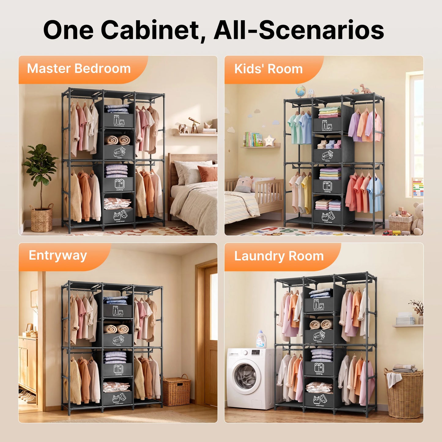 Heavy Duty Freestanding Metal Wardrobe Closet Storage Rack With Drawers