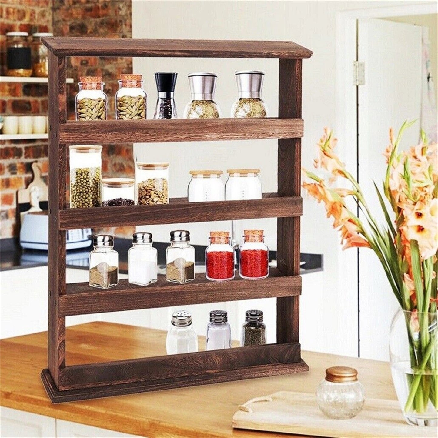 Bamboo Wall Mounted Kitchen Spice Rack Storage Organizer