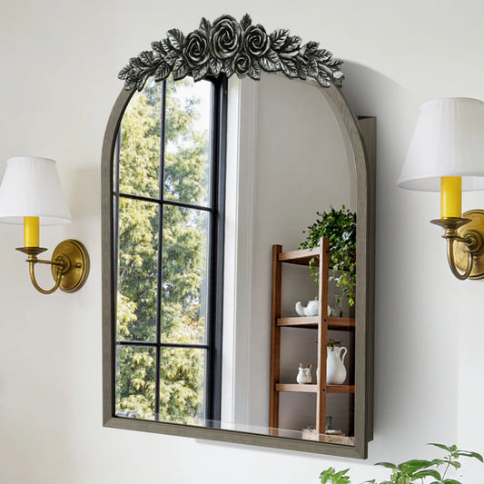 Classic Arched Wall Mirror Cabinet With Storage Shelves For Bathroom