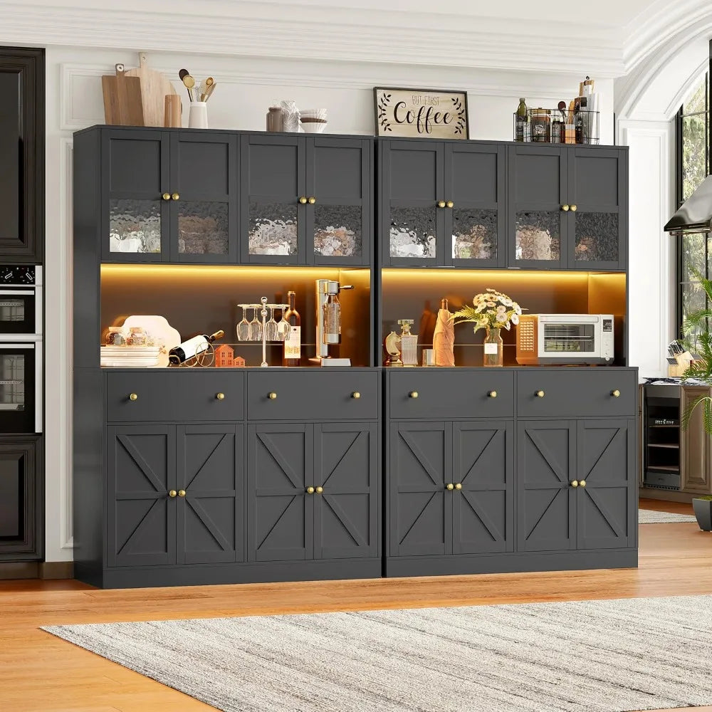 Farmhouse Kitchen Pantry With Led Light And Microwave Mount