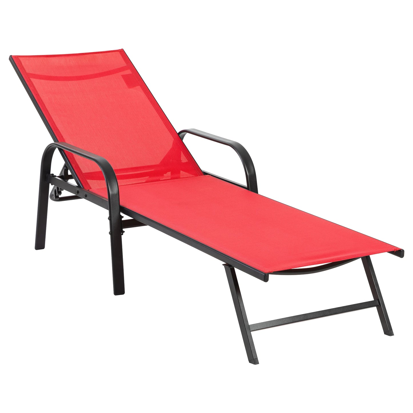JHK Folding Portable Beach Chair With Armrests Metal Frame Outdoor Lounge