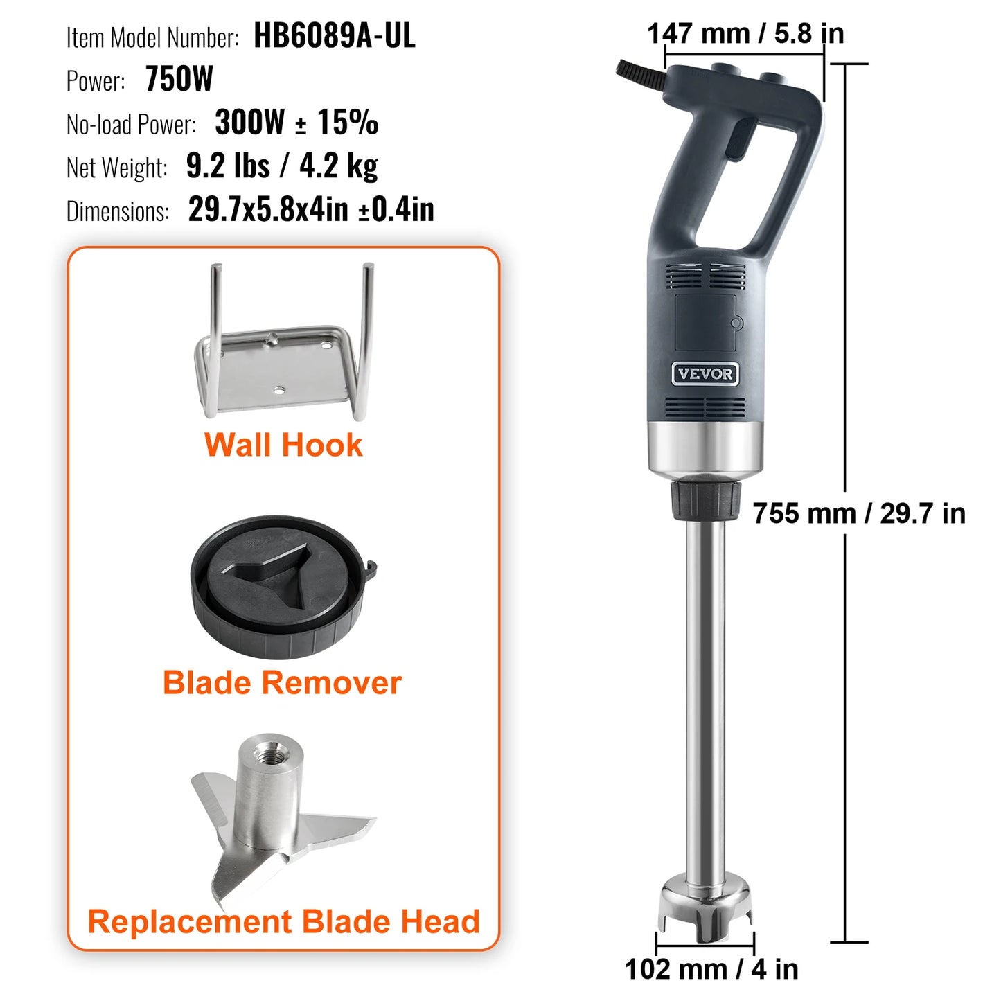 VEVOR Commercial Immersion Blender Heavy Duty Hand Mixer