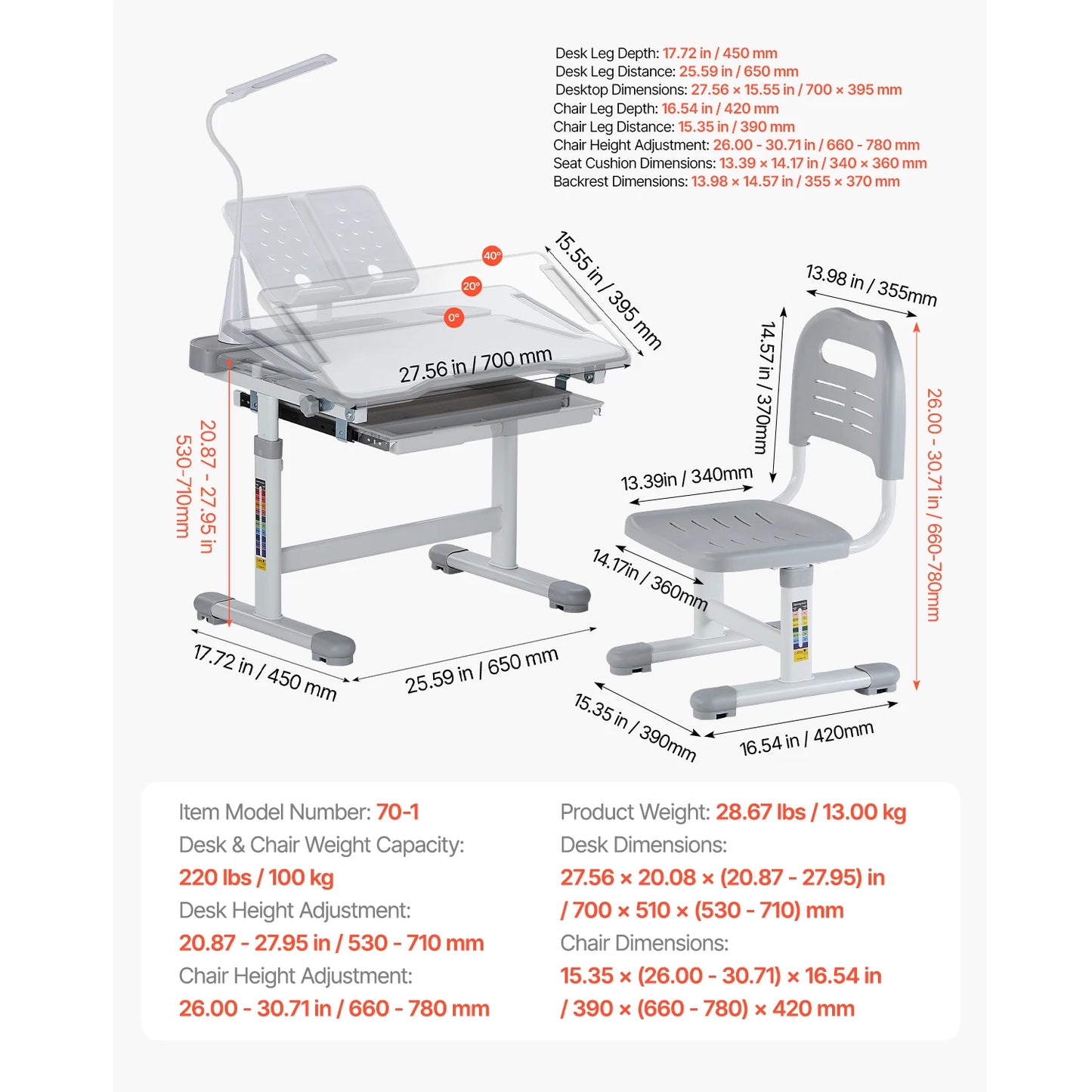 SucceBuy Kids Ergonomic Study Desk And Chair Set With Lamp