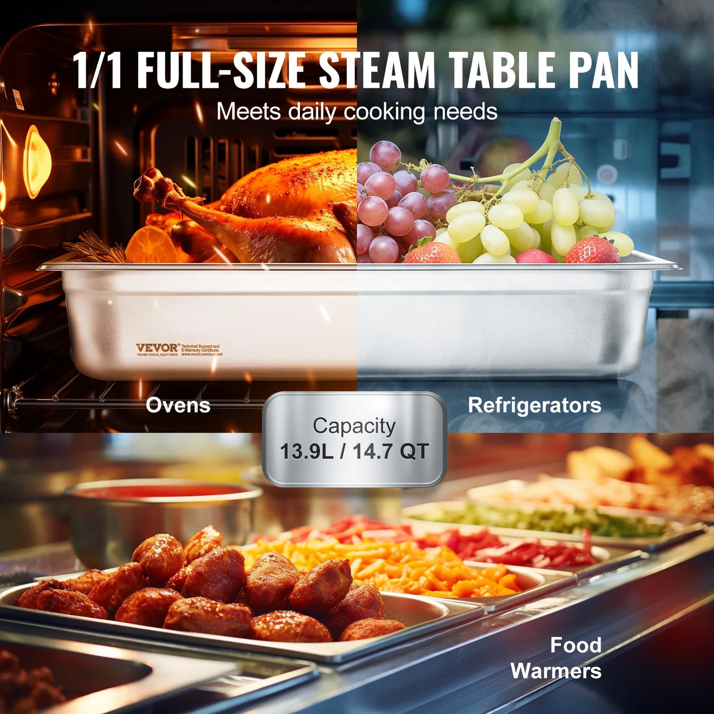 SucceBuy Commercial Stainless Steel Steam Table Pan With Lid