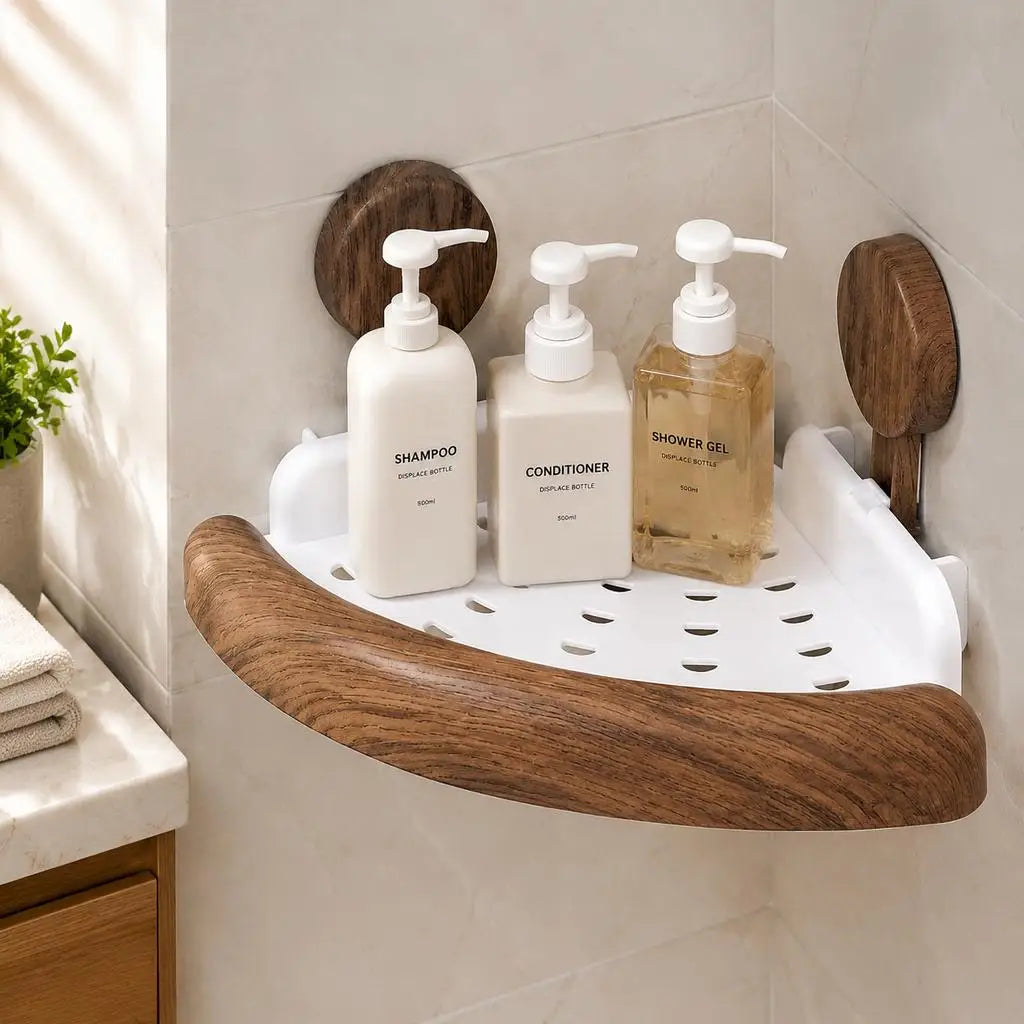 No Drill Suction Cup Corner Shower Shelf Waterproof Bathroom Caddy