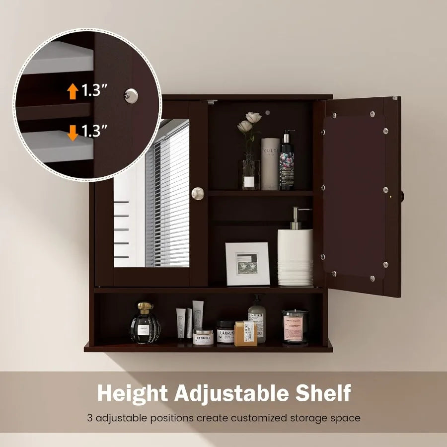XIUWO Bathroom Medicine Cabinet With Mirrored Doors And Adjustable Shelf