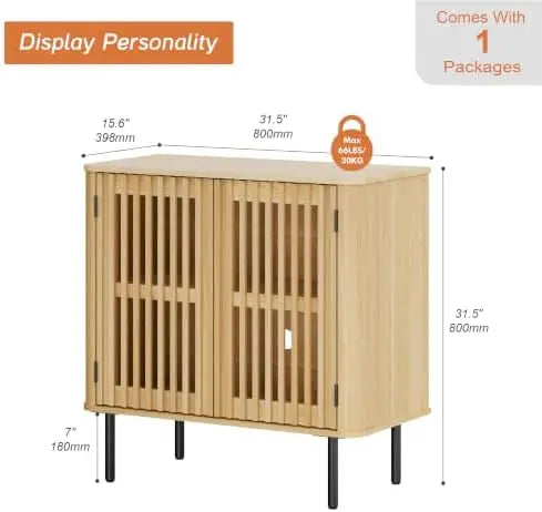 Mid Century Fluted Sideboard Buffet Cabinet With Solid Wood Storage