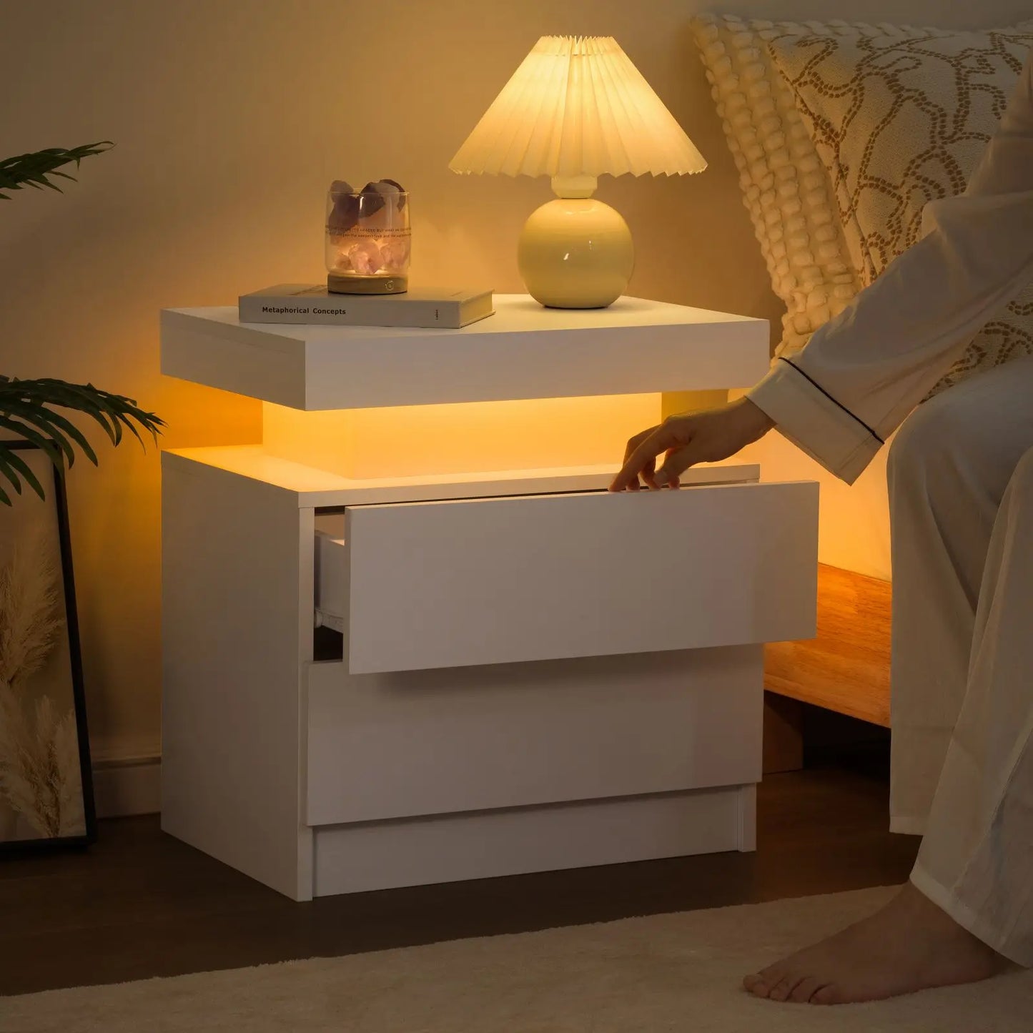 Cubehom LED Nightstand With 2 Drawers And RGB Accent Lighting