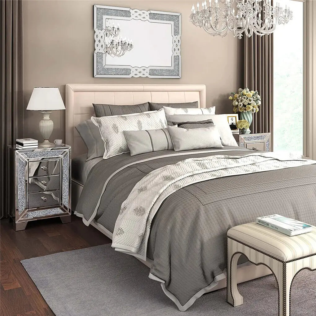 LUVODI Silver Crystal Crush Glass Decorative Wall Mirror