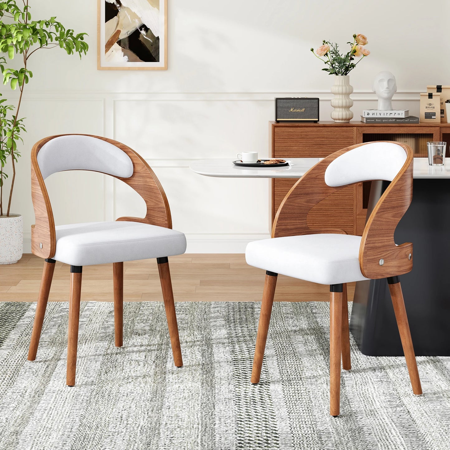 Farini Modern Wood Dining Chairs With Curved Backrest