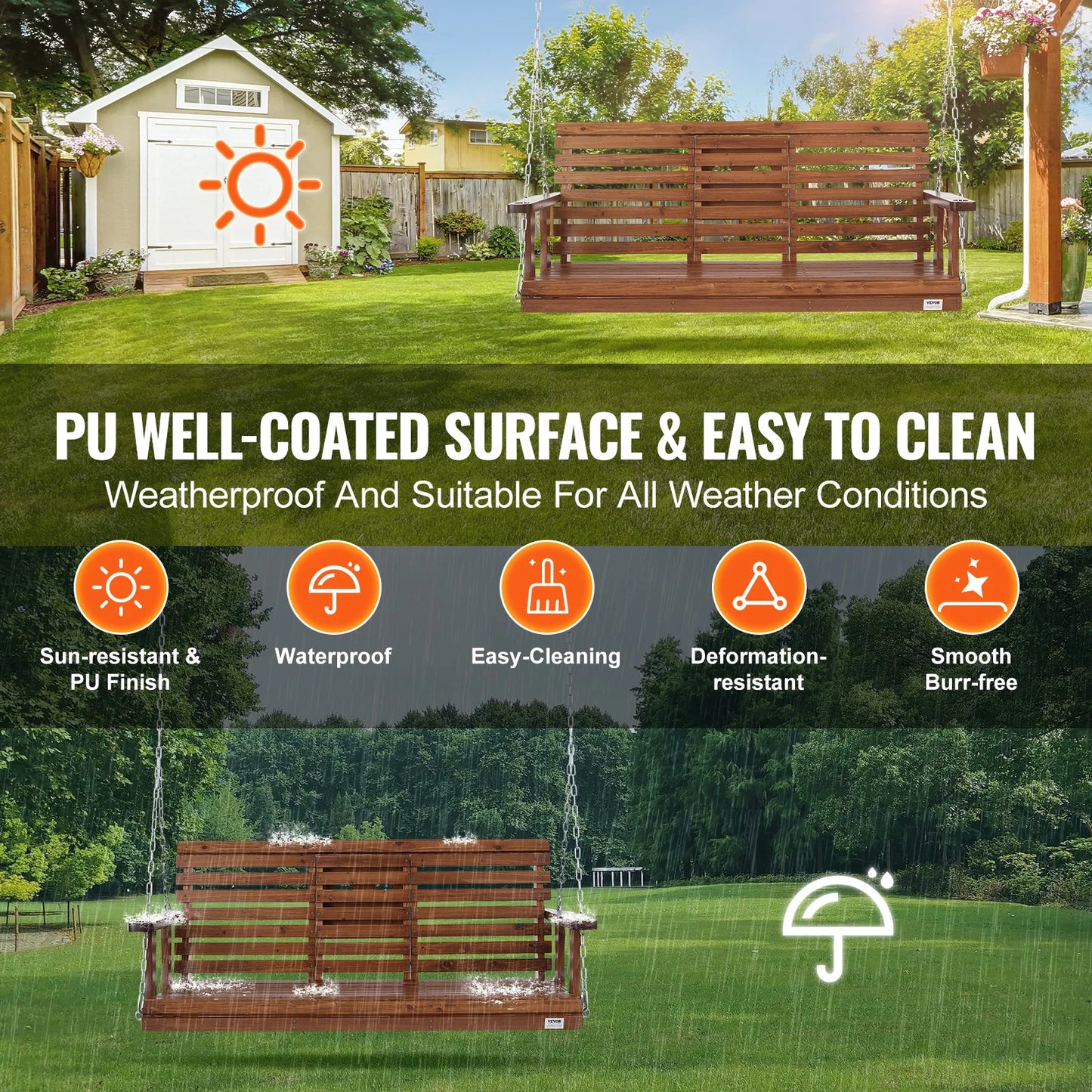 SucceBuy Cedar Wood Outdoor Porch Swing Bench For Garden
