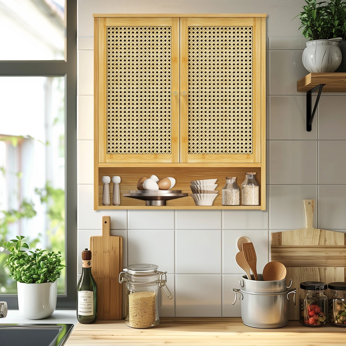 Wisfor Bamboo Wall Cabinet Over Toilet With Shelves