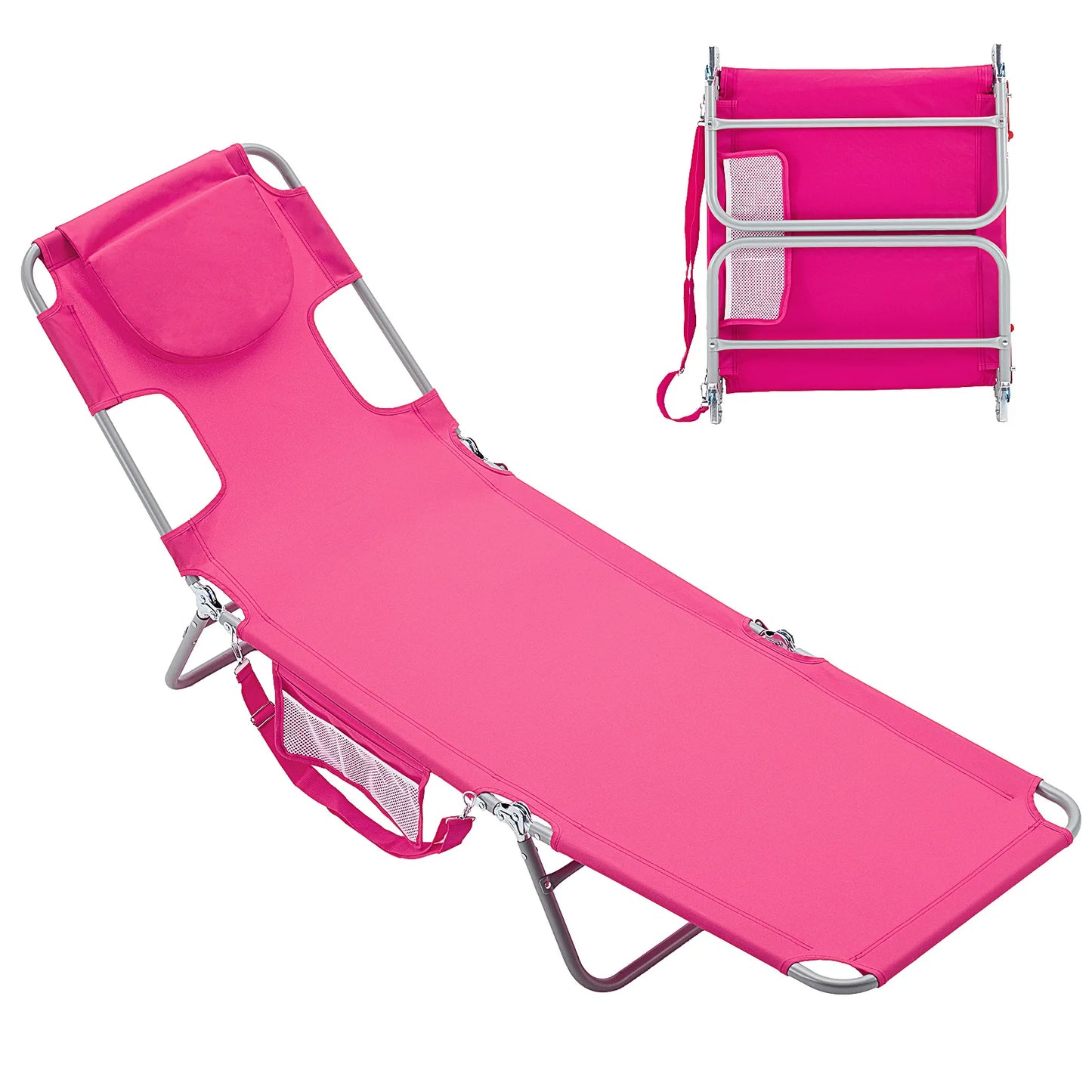 JHK 5-Position Adjustable Recline Beach Lounge Chair Portable Folding