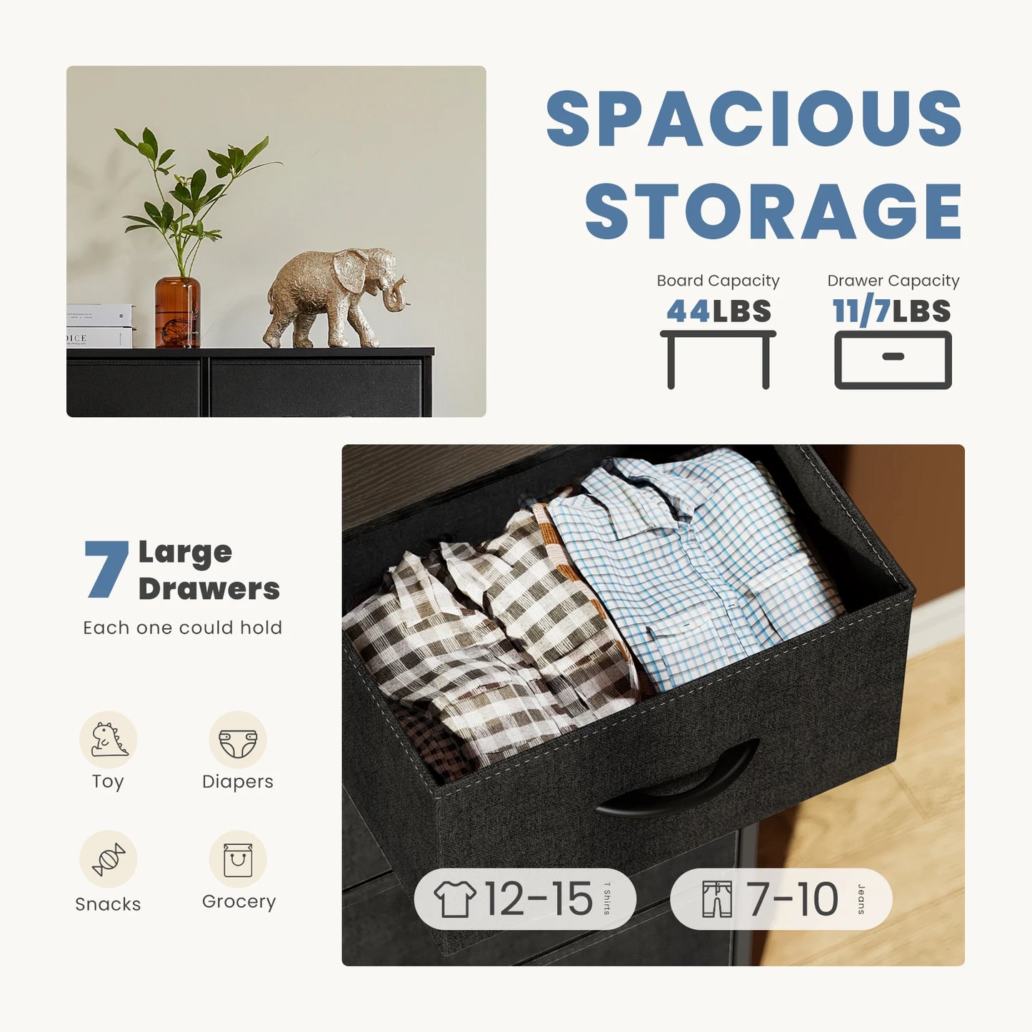 JHK Dresser With 7 Fabric Drawers Organizer Storage