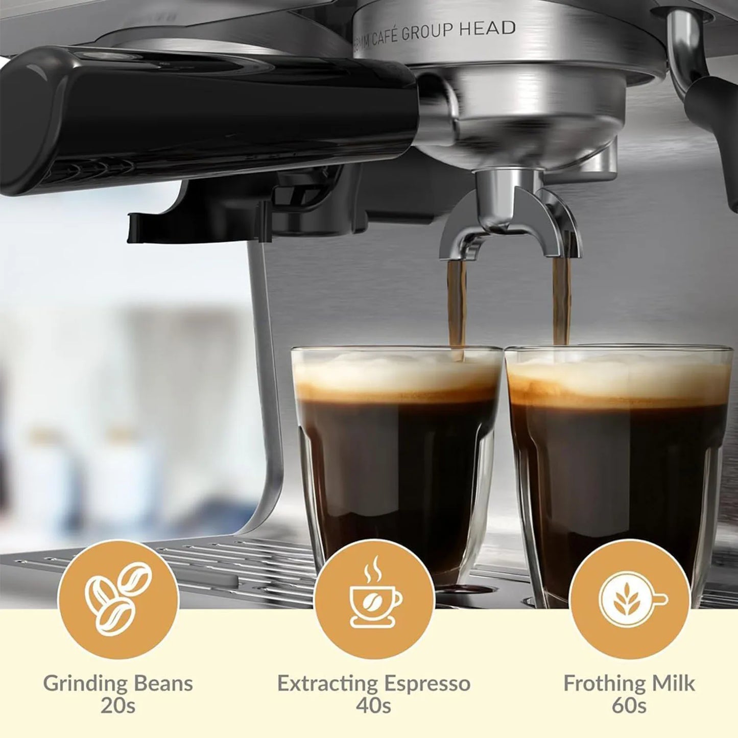 Acekool 20 Bar Semi Automatic Espresso Coffee Machine With Grinder