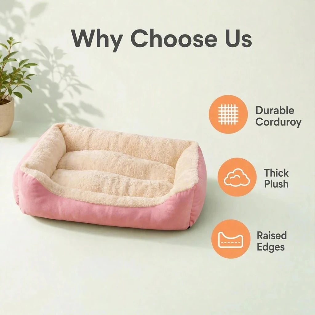 Warm Plush Orthopedic Pet Bed With Raised Edges For Pets