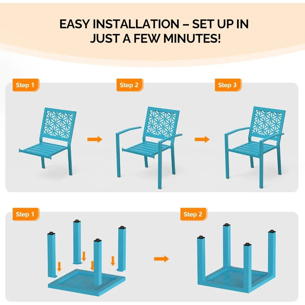 3-Piece Outdoor Bistro Set Stackable Metal Table and Chairs