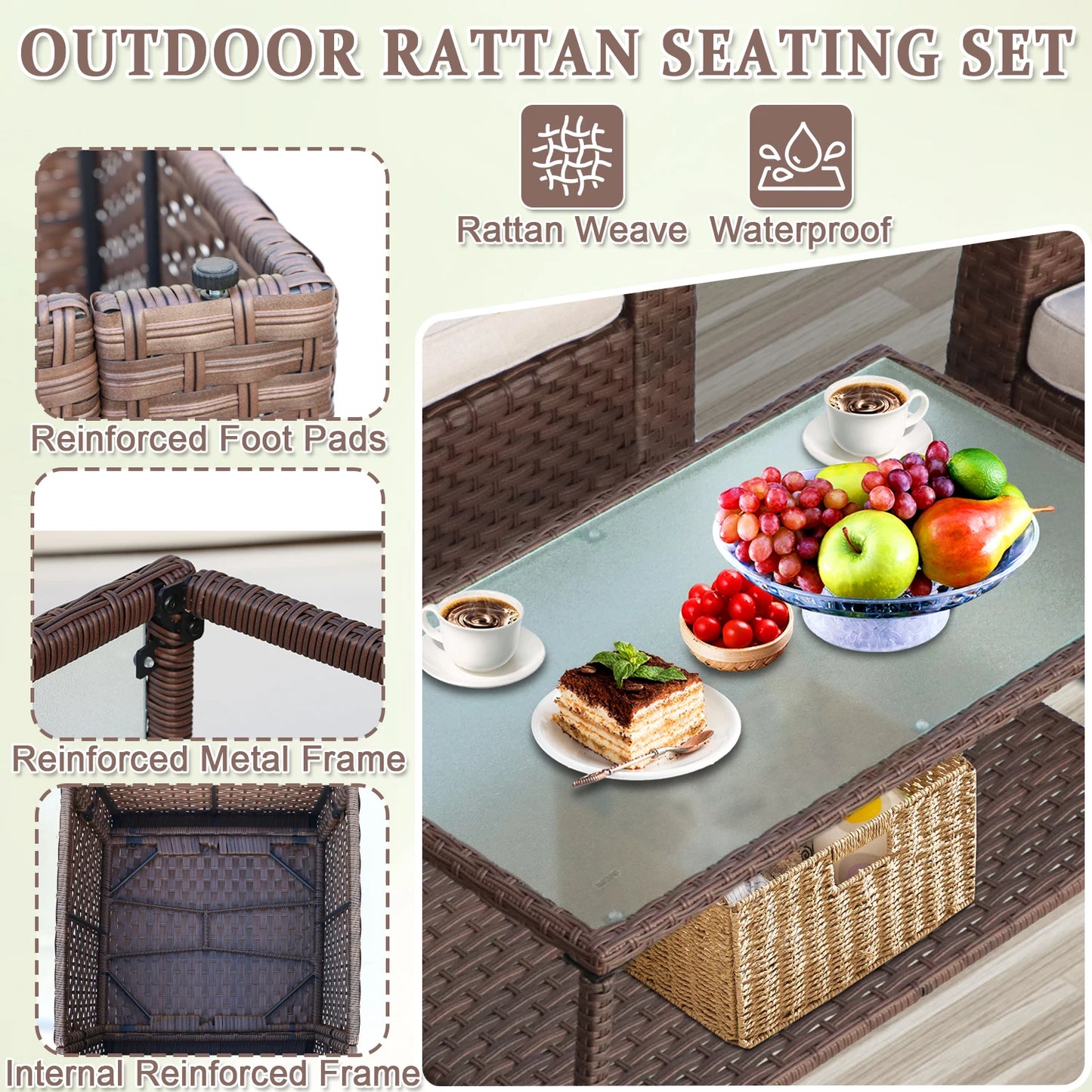 Avenvista Outdoor Wicker Patio Furniture Set With Sofa And Table