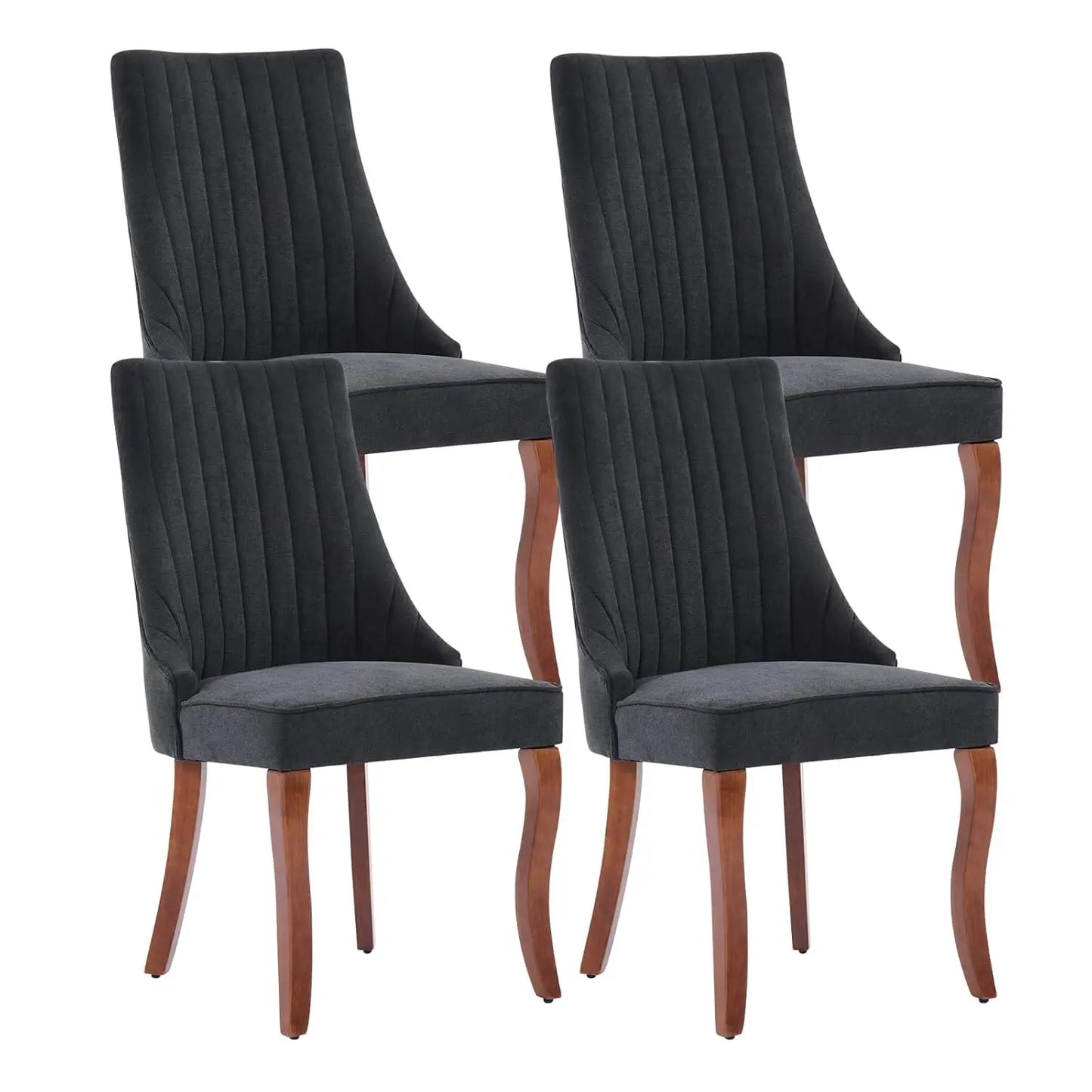Linen Channel Tufted Dining Chairs With Curved Solid Wood Legs
