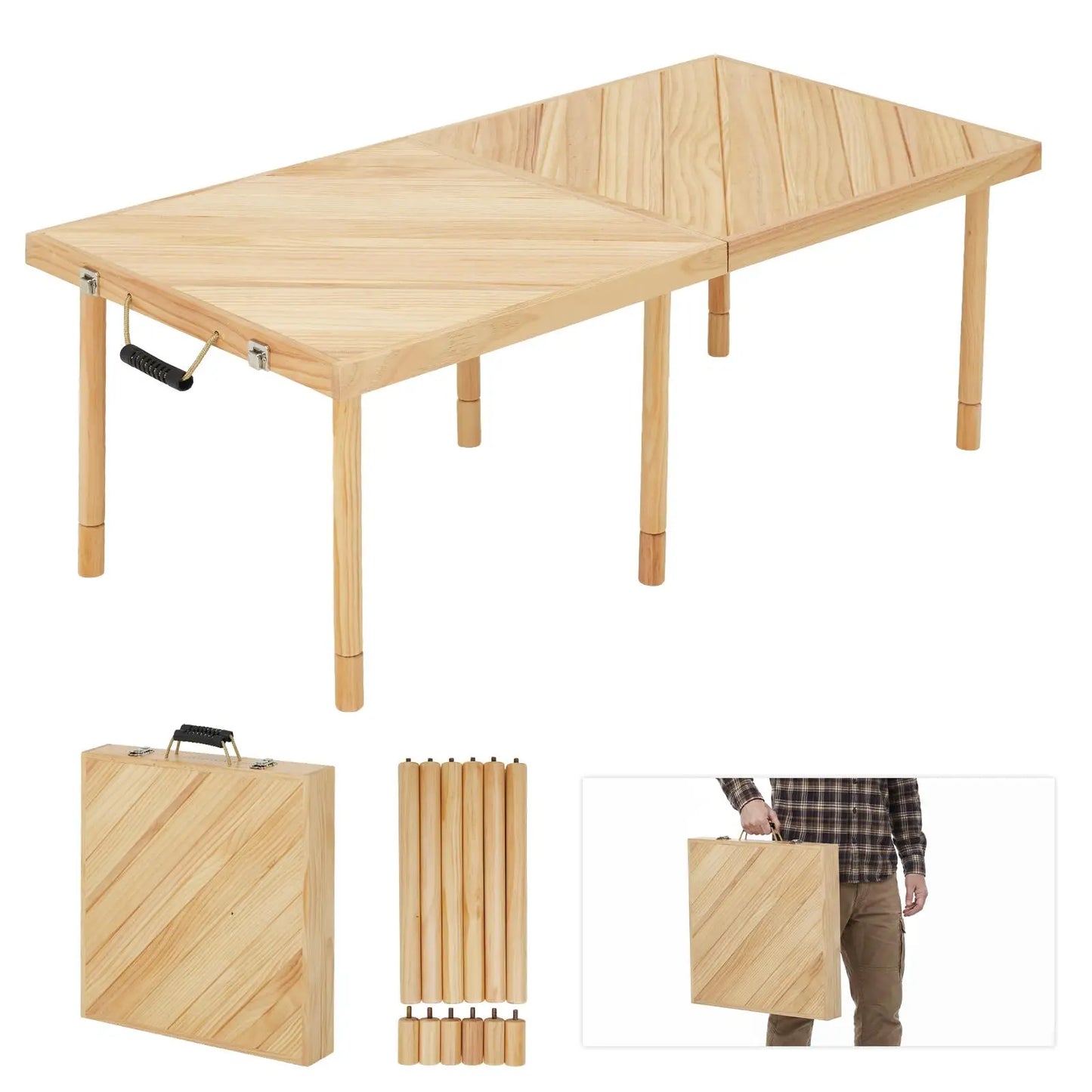 HiMISS Solid Wood Folding Picnic Table For Outdoor Camping