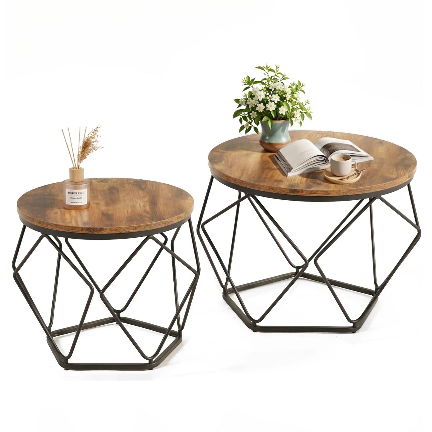 JHK Round Geometric Coffee Tables Set With Hidden Storage