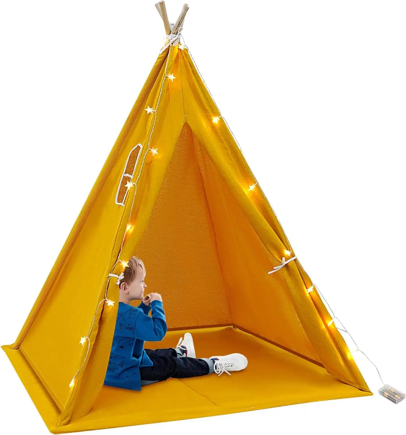 Foldable Cotton Kids Teepee Tent With Floor Mat And Lights