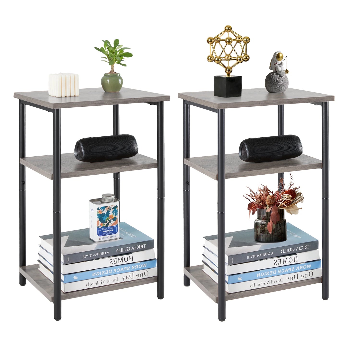 JHK 2/3-Tier End Table With Adjustable Feet For Living Room