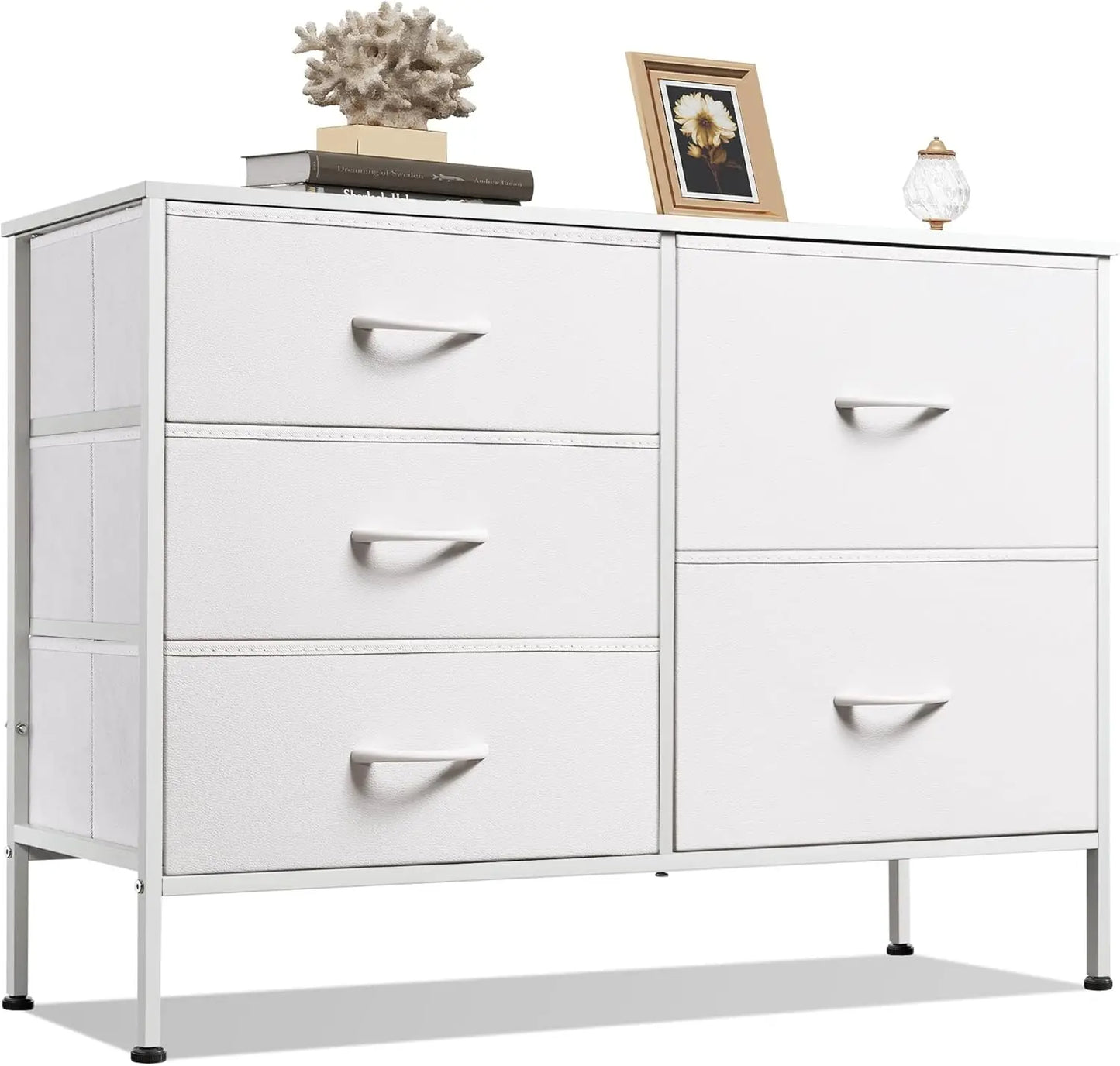 JHK 5-Drawer Dresser With Metal Frame For Living Room Storage