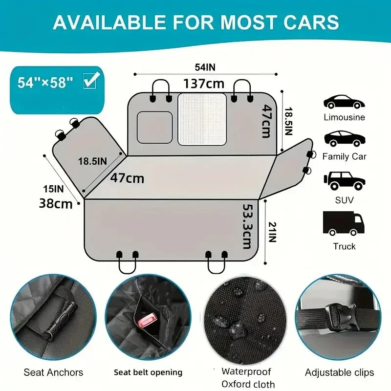Dog Car Seat Cover Waterproof Hammock Nonslip Polyester Plaid
