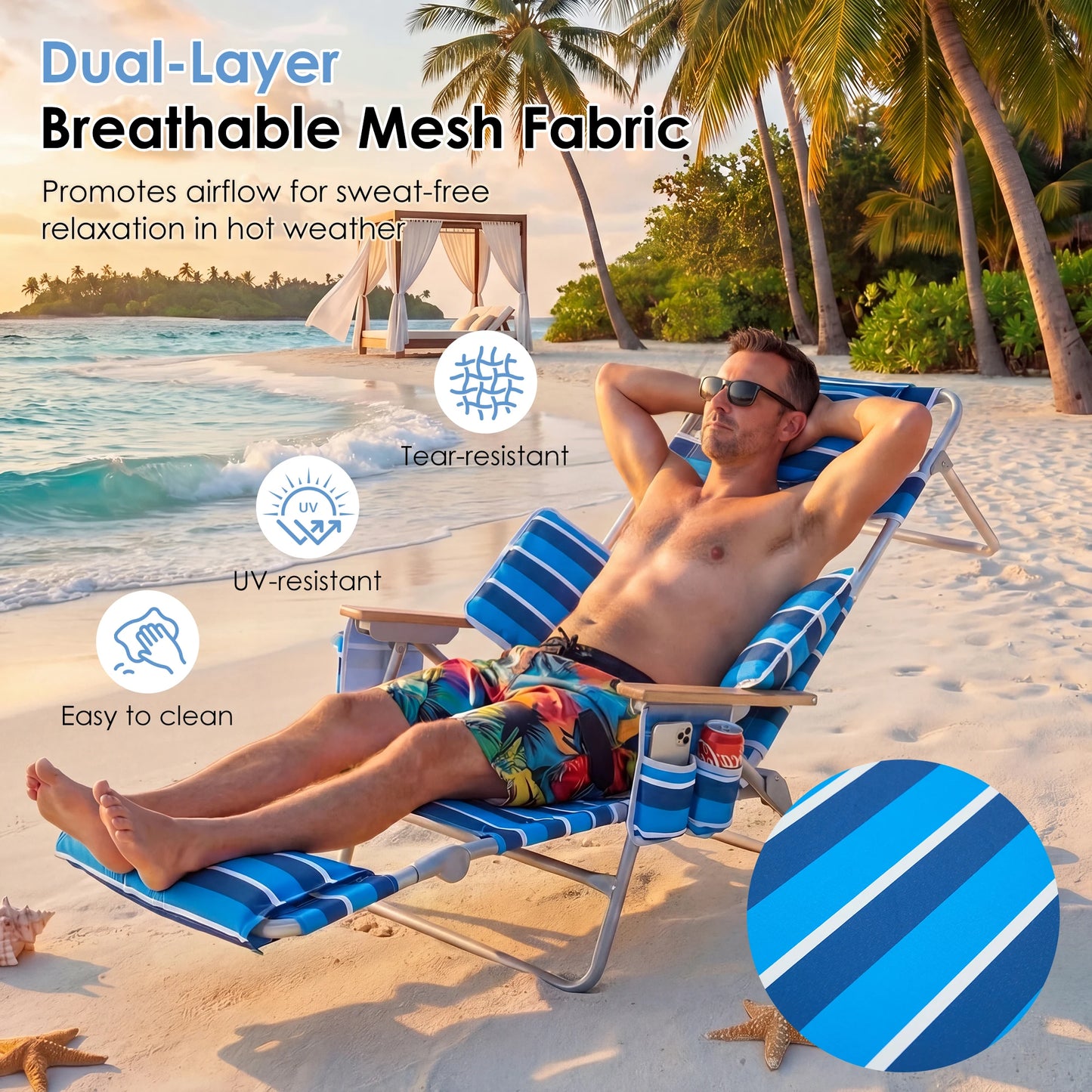 TCGBKAF Beach Chair With 5-Position Footrest Folding Lounge