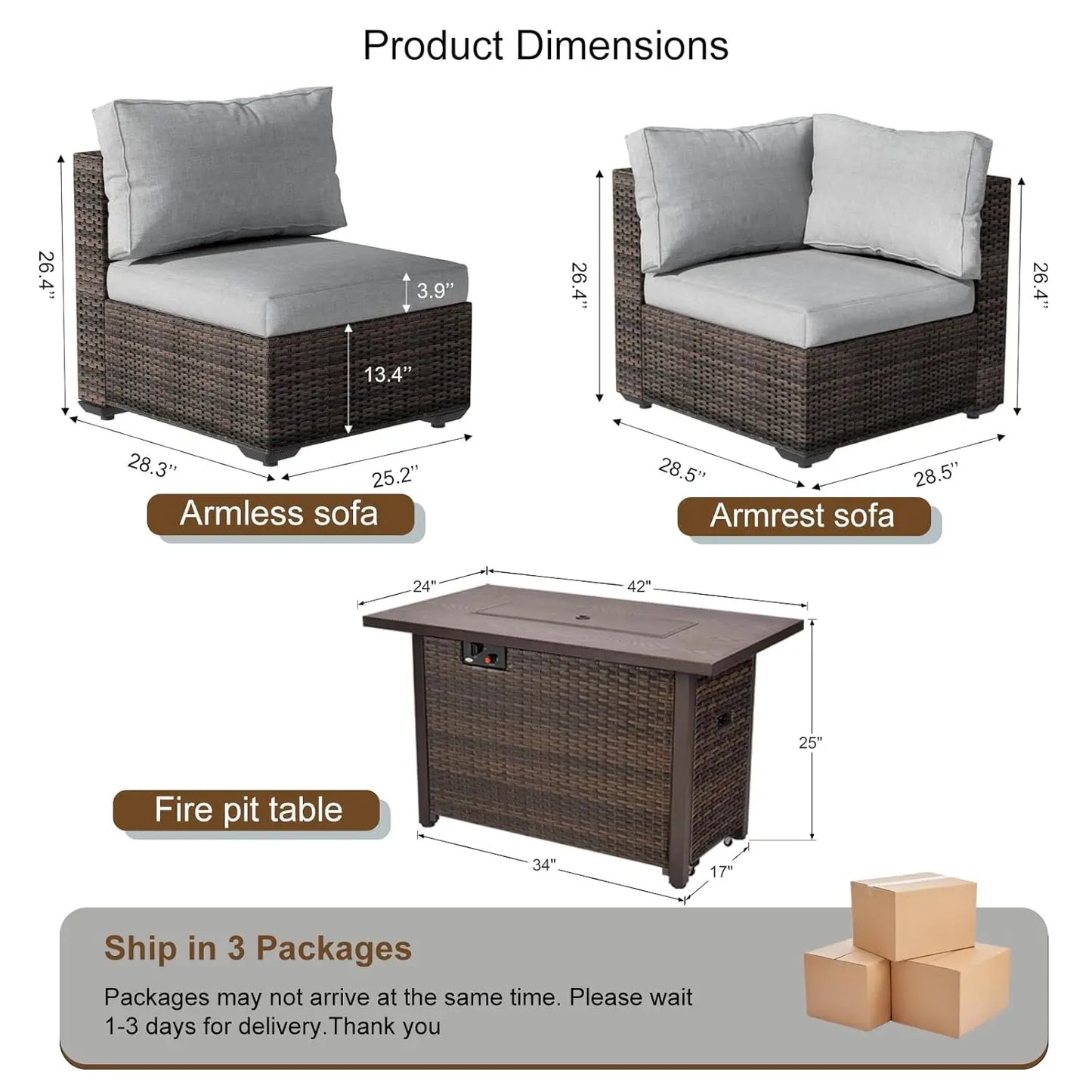 Xiaolang Outdoor Patio Sectional Sofa Set With Fire Pit Table