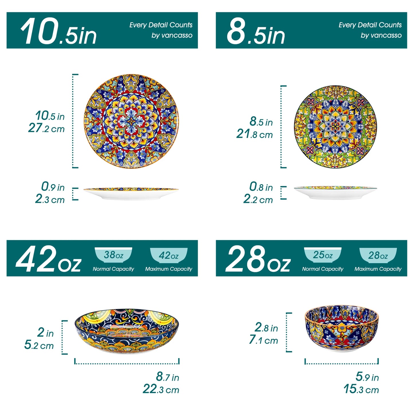 MALACASA Bohemian Style Porcelain Dinnerware Set For Everyday Dining