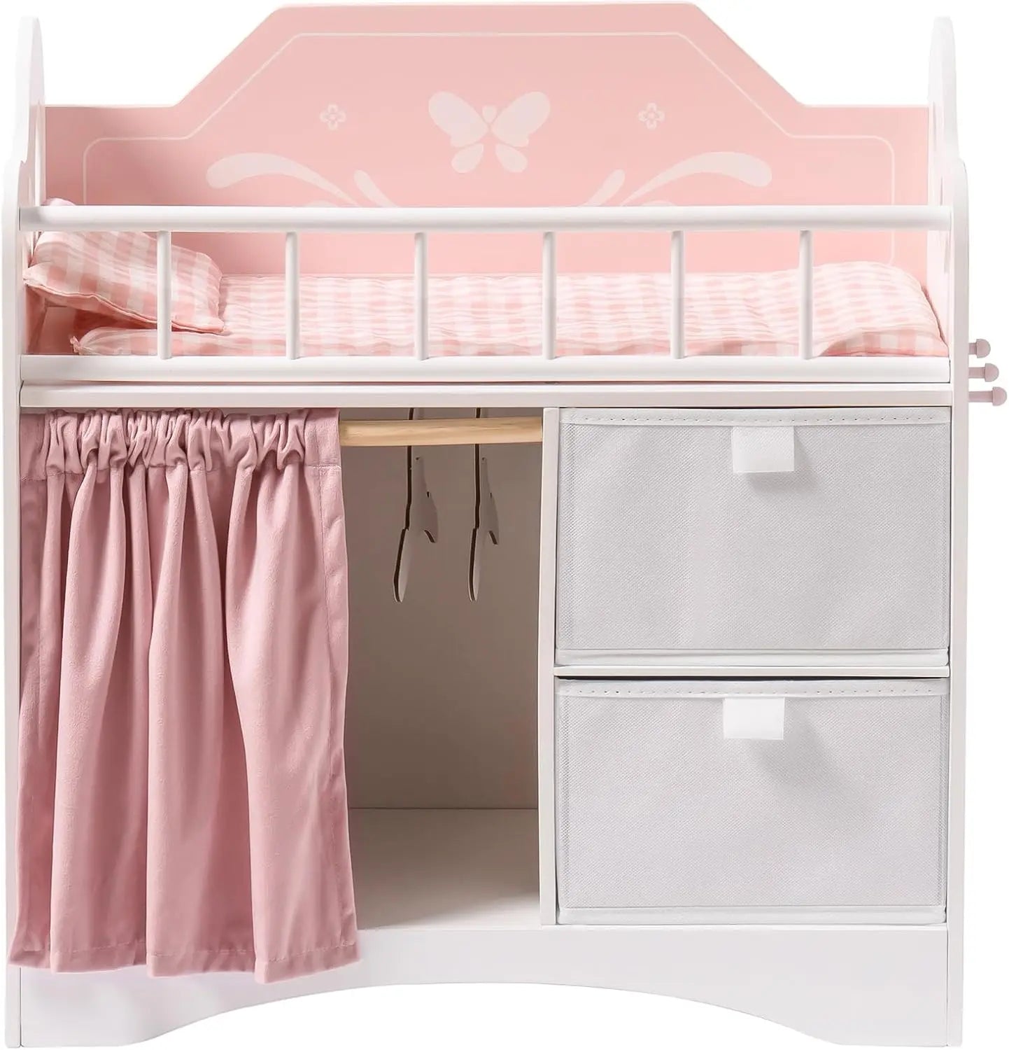 Robotime Wooden Baby Doll Crib Set With Storage Bedding Hooks