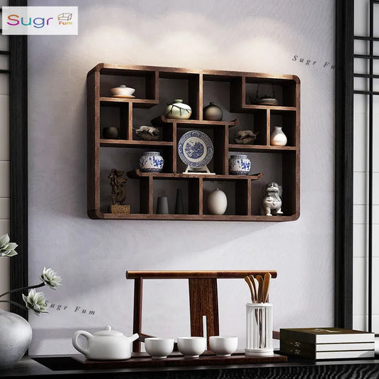 Solid Wood Wall-Mounted Shelves for Living Room and Dining