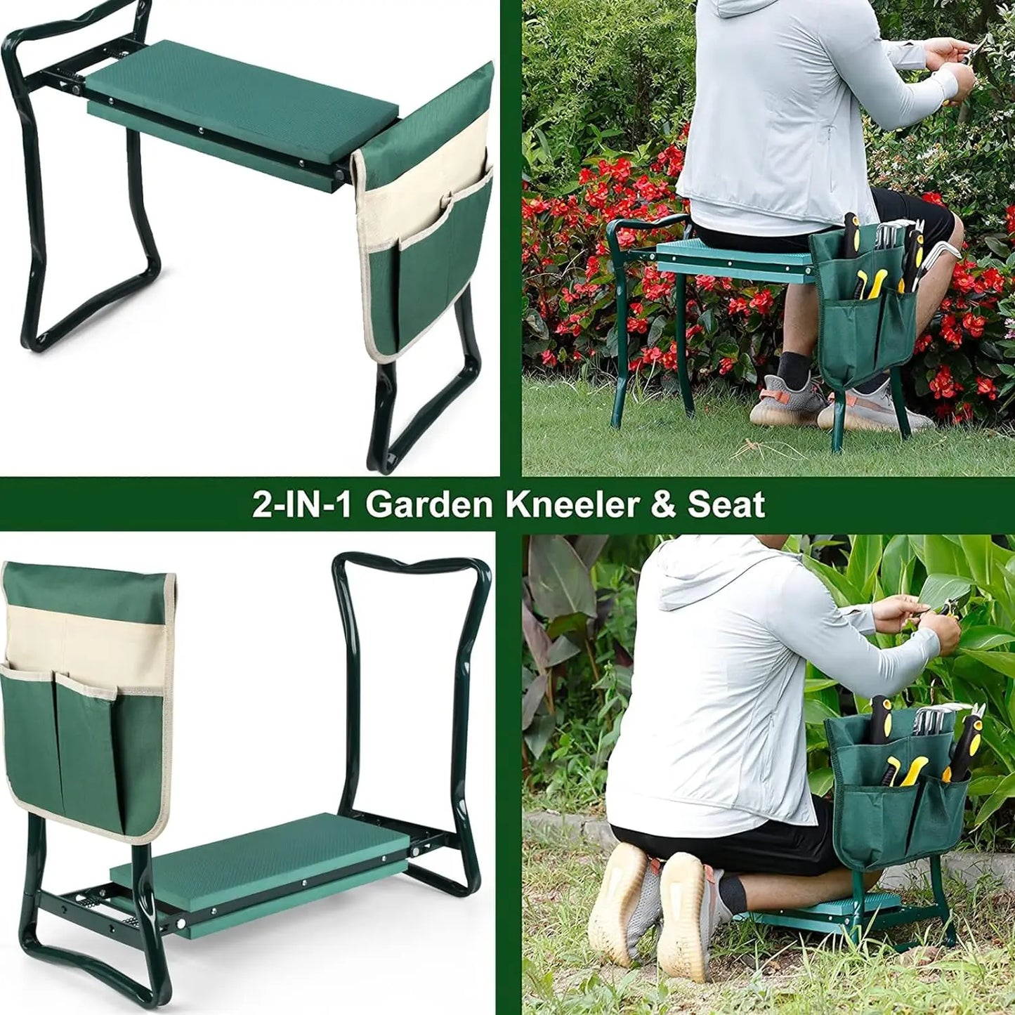 Portable Folding Garden Kneeler and Seat with Foam Cushion