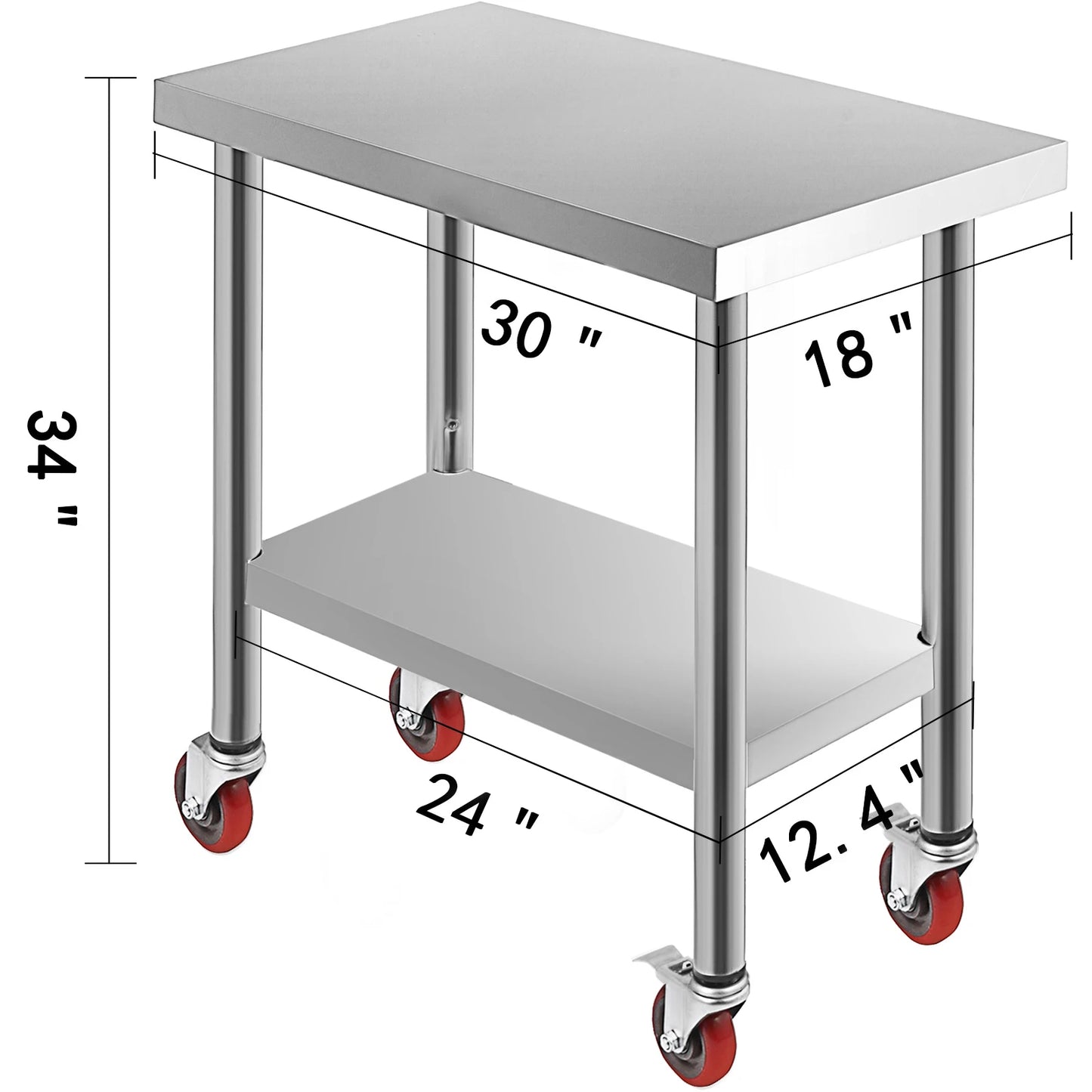 SucceBuy Stainless Steel Kitchen Prep Table With Sturdy Casters