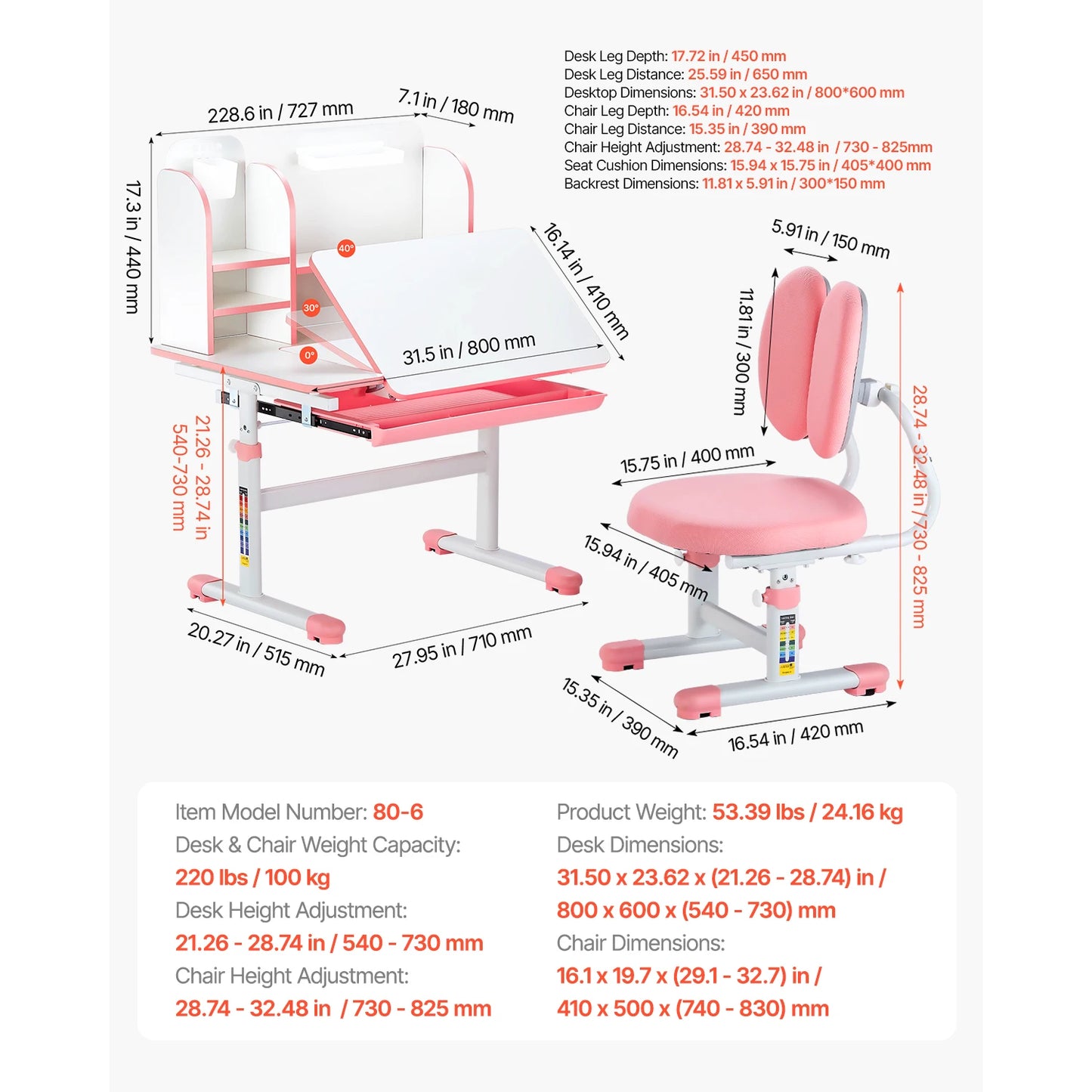 SucceBuy Kids Ergonomic Study Desk And Chair Set With Lamp