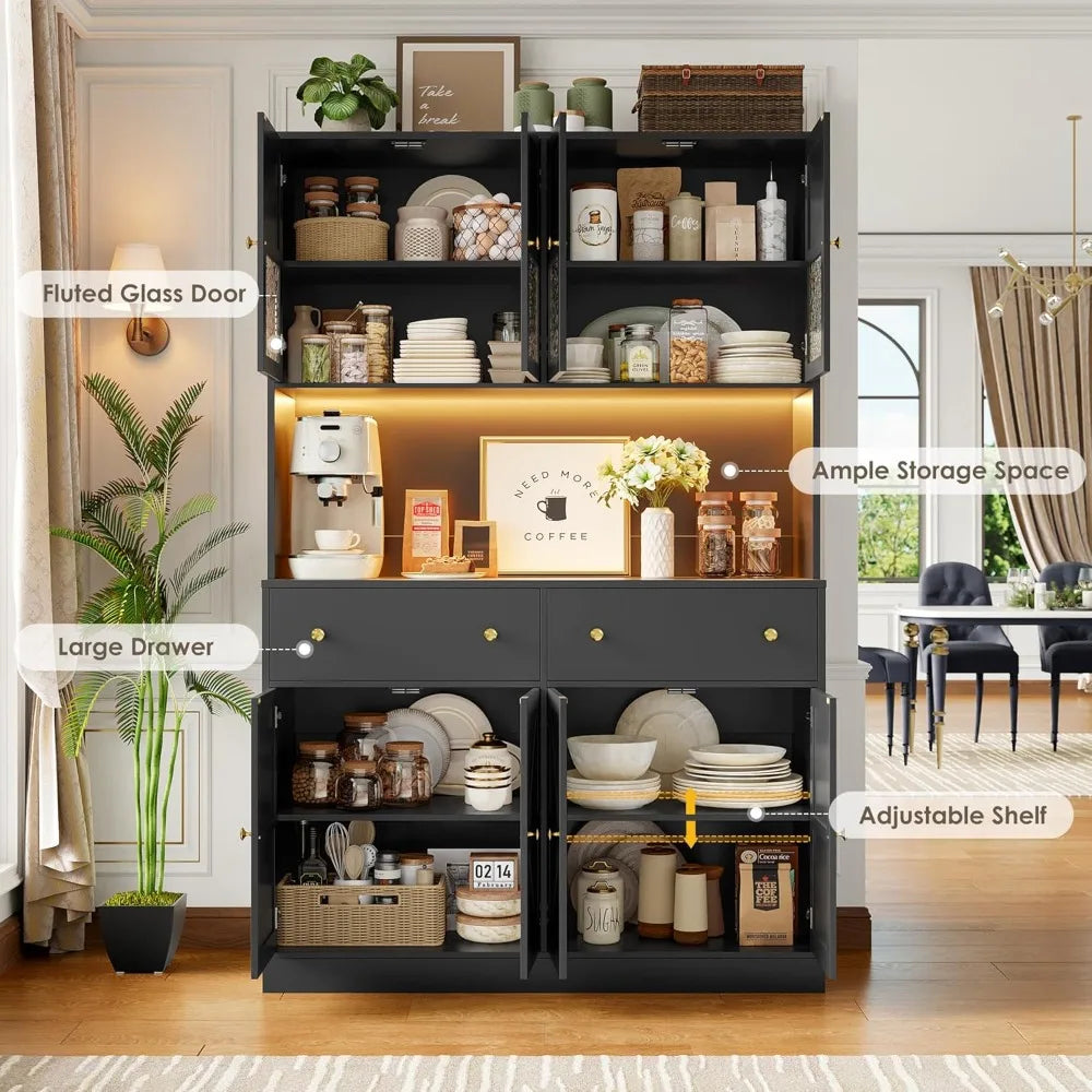 Farmhouse Kitchen Pantry With Led Light And Microwave Mount
