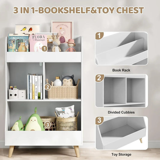 AuAg Kids Wooden Storage Unit With Bookshelf And Toy Organizer